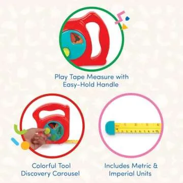 Battat – Toy Measuring Tape – Working Reel & Easy-Hold Handle – Tool Discovery Carousel – Metric & Imperial Units – 2 Years + – Big Tape Measure