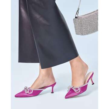 Lnsshee Women's Closed Pointed Toe Pumps Glitter Rhinestone Backless Heels Bowknot Low Kitten Heeled Sandals Wedding Summer Dress Shoes