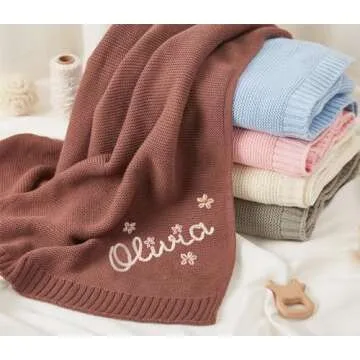 Famitrendz Personalized Baby Blanket, Custom Baby Blanket with Name, Custom Embroidered Baby Knit Blanket, Nursery Gifts, Infant Baby Boy Baby Girl Toddler Gift for Birthday, Baby Shower, Christmas