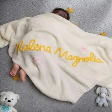 Famitrendz Personalized Baby Blanket, Custom Baby Blanket with Name, Custom Embroidered Baby Knit Blanket, Nursery Gifts, Infant Baby Boy Baby Girl Toddler Gift for Birthday, Baby Shower, Christmas