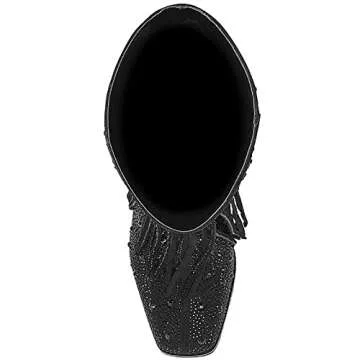 Glamorous Ouepiano Fringe Rhinestone Cowboy Boots for Women