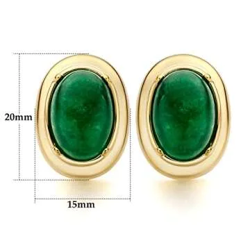 Elegant Gold Plated Green Oval Stud Earrings for Women