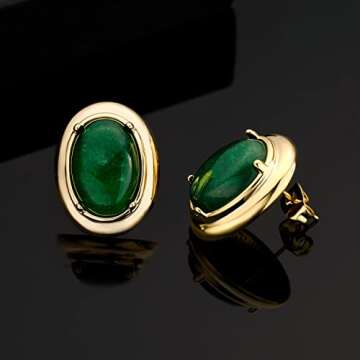 18K Yellow Gold Plated Green Oval Cut Cubic Zirconia Large Green Stud Earrings Ear Jewelry for Women