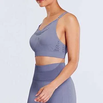 Aoxjox Strappy Sports Bra for Women Energy Longline Wirefree Gym Yoga Seamless Workout Top (Malibu Blue, Medium)