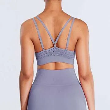 Aoxjox Strappy Sports Bra for Women Energy Longline Wirefree Gym Yoga Seamless Workout Top (Malibu Blue, Medium)