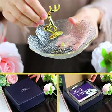 Ring Holder Trinket Dish Deer Jewelry Organizer for Good Friends Sister Mom Jewelry Tray for Rings Earrings Necklaces Birthday Wedding Engagement Christmas Mothers Day Gifts Home Decorations