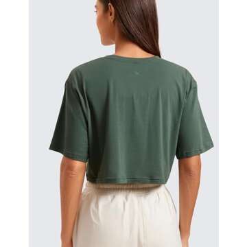 CRZ YOGA Women's Pima Cotton Workout Crop Tops Short Sleeve Yoga Shirts Casual Athletic Running T-Sh...