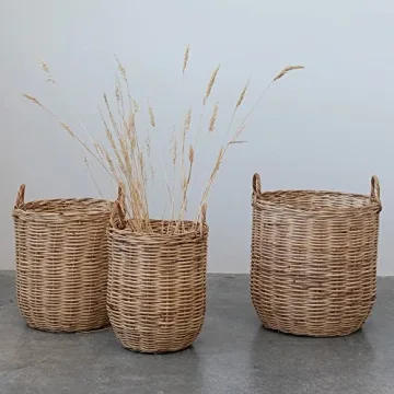 Creative Co-Op Natural Woven Rattan Storage Baskets