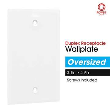 Power Gear Single Blank Wall Plate Cover, 1 Gang, Outlet Covers, 3.1” x 4.9” , Light switch cover, Screws Included, White, 44746