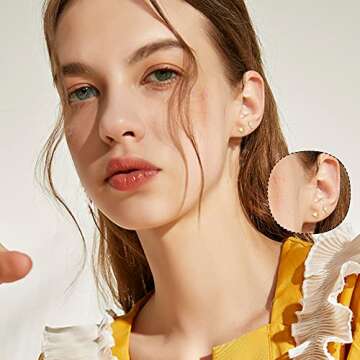 18 Pairs Surgical Stainless Steel Stud Earrings For Women Men 20G Cartilage Earrings Studs Cross Moon Star Small Stud Earrings Black Gold Screw Flat Back Earrings Ear Piercing Studs Set (Gold Tone)