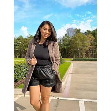 DALLNS Women High Waisted Faux Leather Shorts with Pockets