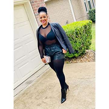 DALLNS Women High Waisted Faux Leather Shorts with Pockets