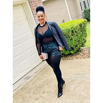 DALLNS Women High Waisted Faux Leather Shorts with Pockets