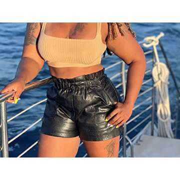 DALLNS Women High Waisted Faux Leather Shorts with Pockets