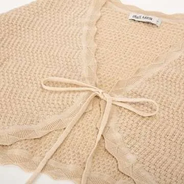 GRACE KARIN Women's Summer 3/4 Sleeve Open Front Bolero Shrug Cardigan Cropped Shrug Sweaters for Women Apricot S