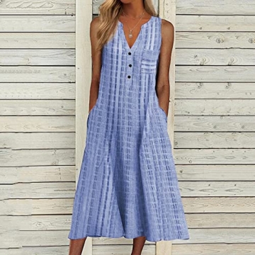 Stylish Women Summer Dress with Pockets and V-Neck