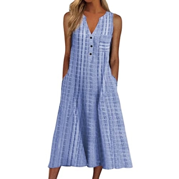 Stylish Women Summer Dress with Pockets and V-Neck