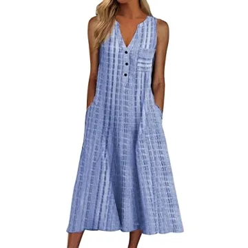 Stylish Women Summer Dress with Pockets and V-Neck