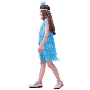 KalcyKizz Girls' Flapper Party Dress Kids 1920s Costume for Children (Blue, 4-6Y)