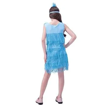 KalcyKizz Girls' Flapper Party Dress Kids 1920s Costume for Children (Blue, 4-6Y)
