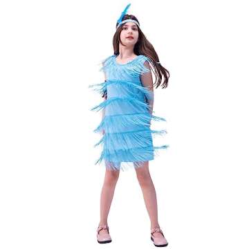 KalcyKizz Girls' Flapper Party Dress Kids 1920s Costume for Children (Blue, 4-6Y)