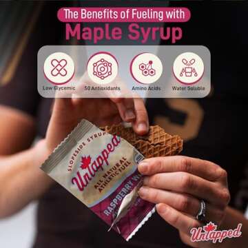 UnTapped Organic Raspberry Waffles 1.1 oz Each, Box of 16 - Endurance Sports Snacks Sweetened with Real Maple Syrup, Maple Sugar, and Real Raspberries | Vegan & Real Food Waffles| Ideal for Athletic Performance
