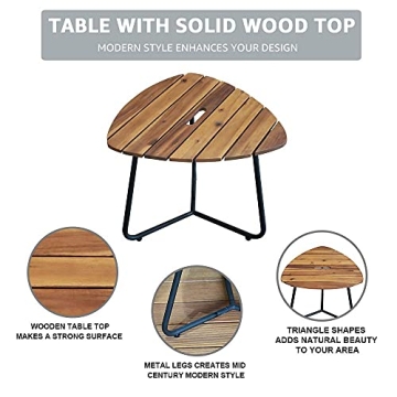 Soleil Jardin Outdoor 3-Piece Bistro Set with Seat Cushion, Two Chairs and Wood Top Side Table, Gray Wicker with Wood Leg