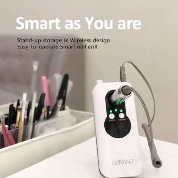 BURANO Rechargeable 35000RPM Electric Nail Drill, Portable E File for Acrylic Nails, 10 Hours Long Life Battery Nail Drill for Acrylic Nails , High Speed Cordless for Professional Use