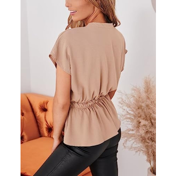 Chic Womens Button Down Chiffon Peplum Blouses for Summer