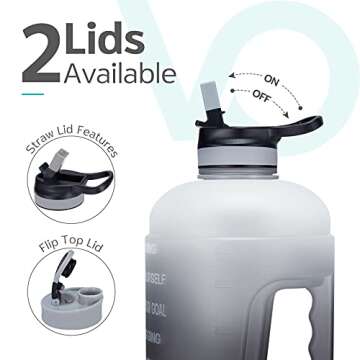 Venture Pal Half Gallon Water Bottle with 2 Lids, Large 64 oz Water Jug with Motivational Time Marker to Ensure You Drink Enough Water-White/Gray Gradient