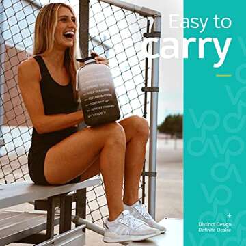 Venture Pal Half Gallon Water Bottle with 2 Lids, Large 64 oz Water Jug with Motivational Time Marker to Ensure You Drink Enough Water-White/Gray Gradient