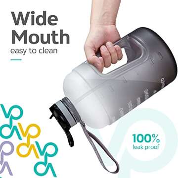 Venture Pal Half Gallon Water Bottle with 2 Lids, Large 64 oz Water Jug with Motivational Time Marker to Ensure You Drink Enough Water-White/Gray Gradient