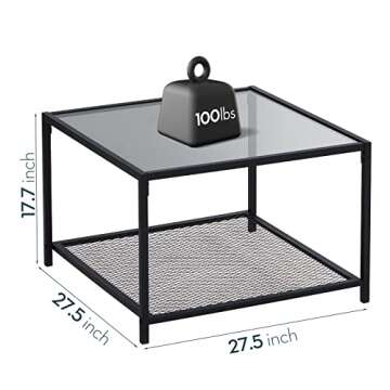 SAYGOER Coffee Table with Storage Modern Glass Coffee Tables Square Industrial Simple Center Table f...