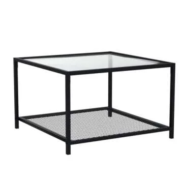 SAYGOER Coffee Table with Storage Modern Glass Coffee Tables Square Industrial Simple Center Table for Living Room Home Office Small Space 27.6 x 27.6 x 17.7 Inches Easy Assembly Gray Black