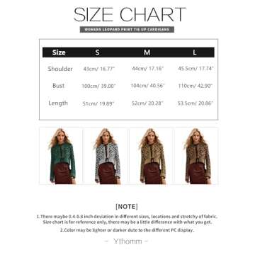 Ythomm Women Leopard Print Bow Tie Cardigan Sweaters Long Sleeve Crewneck Open Front Knit Cardigan Coats Casual Loose Outwear Apricot