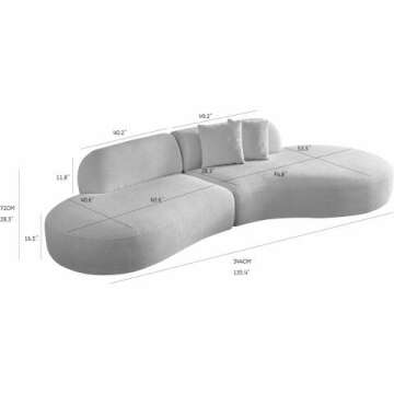 Curved 135" Boucle Sofa with Chaise Lounge - Luxurious