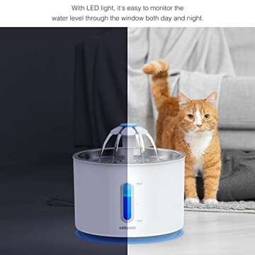 Vekonn Cat Water Fountain Stainless Steel Top, Pet Water Fountain for Small Dog and Cat with LED Light and Water Level Window (Blue)