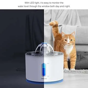 Vekonn Cat Water Fountain Stainless Steel Top, Pet Water Fountain for Small Dog and Cat with LED Light and Water Level Window (Blue)
