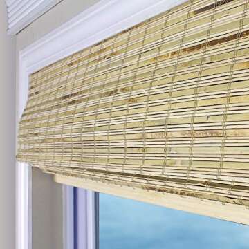 ARLO BLINDS Sheer Bamboo Roman Shades with Valance - Petite Rustique, 20" W x 60" H - Light Filterin...