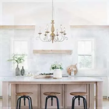 Tescruant Rustic French Country Chandelier Mid Century Modern 6-Lights Candle Style Chandelier Light...