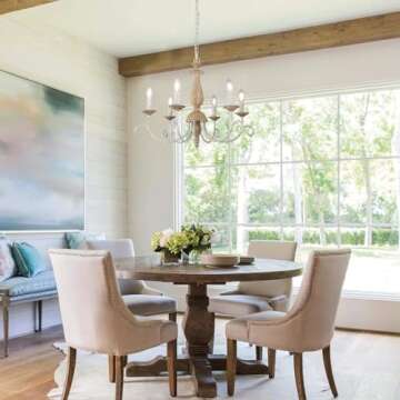 Tescruant Rustic French Country Chandelier Mid Century Modern 6-Lights Candle Style Chandelier Light Fixture Vintage Distressed Wood Chandelier for Dining Room, Kitchen, Living Room, E12