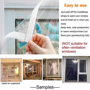 Mellroom Adjustable Window Insulation Kit 47inX63in(120X160cm) for Winter Keep Cold Out,cuttable Transparent Film 180㎛ Thickness,Easy to Open for Ventilation,Reusable Plastic Window wrap