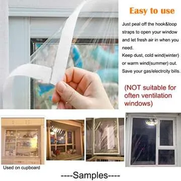 Mellroom Adjustable Window Insulation Kit 47inX63in(120X160cm) for Winter Keep Cold Out,cuttable Transparent Film 180㎛ Thickness,Easy to Open for Ventilation,Reusable Plastic Window wrap