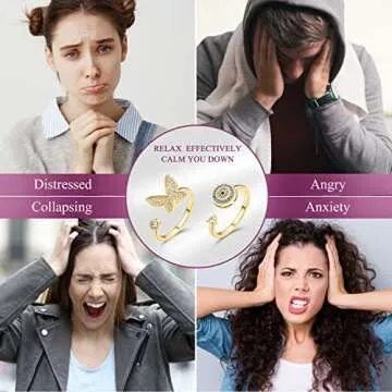 BELLNA 3Pcs Evil Eye Rings for Women 18K Gold Plated Cubic Zirconia Open Ring Set Adjustable Fidget Relieve Anxiety Rings for Women (EvilEye-Golden)