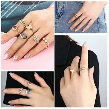 BELLNA 3Pcs Evil Eye Rings for Women 18K Gold Plated Cubic Zirconia Open Ring Set Adjustable Fidget Relieve Anxiety Rings for Women (EvilEye-Golden)