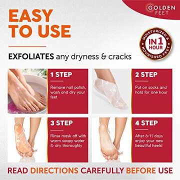 24K Gold Foot Peel Mask - Argan Oil, Aloe Vera, Vitamin A & E Exfoliating Masks - Baby Soft Peeling Socks - for Dead Skin & Dry Feet - Cracked Heels & Rough Calluses Remover - Smooth Foot Repair