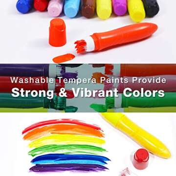 TBC The Best Crafts 12 Colors Squeezable Brush Paints for Kids Early Learning, Washable Tempera Paint Brushes, Assorted Baisic/Neon/Pastel Colors(24ml/0.8oz Each), Easy to Paint