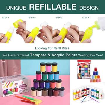 TBC The Best Crafts 12 Colors Squeezable Brush Paints for Kids Early Learning, Washable Tempera Paint Brushes, Assorted Baisic/Neon/Pastel Colors(24ml/0.8oz Each), Easy to Paint