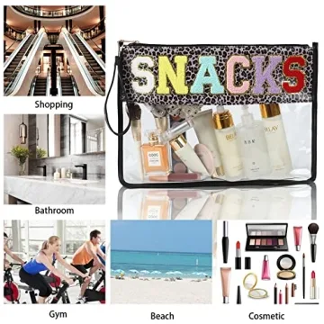 PINGKANGMAOYI Large Leopard Clear Snacks Bag for Women