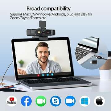 Angetube Webcam 4K - 5X Zoomable Webcam with Remote and Noise-Canceling Mics, Auto Light Correction, Wide Field of View, USB Computer Web Camera Work with MS Teams, Zoom, Google Meet, PC/Mac/Laptop